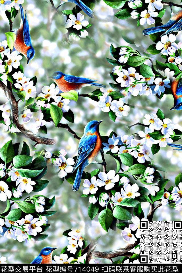 抽象手绘水彩画植物叶子鸟数码印花时尚潮流女装裙子风景动物印花欧美大牌女装复古夹克外套印花数码印花华亿平台下载（图片编号: 714049） - 瓦栏（Walan）