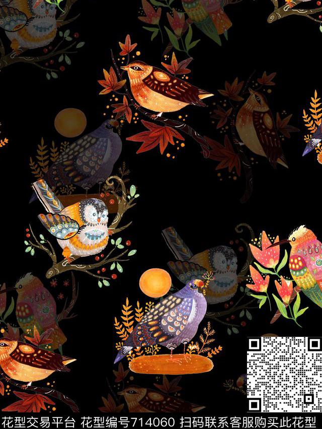 ♥红桃A〖花鸟天堂〗鸟花数码印花华亿平台下载（图片编号: 714060） - 瓦栏（Walan）