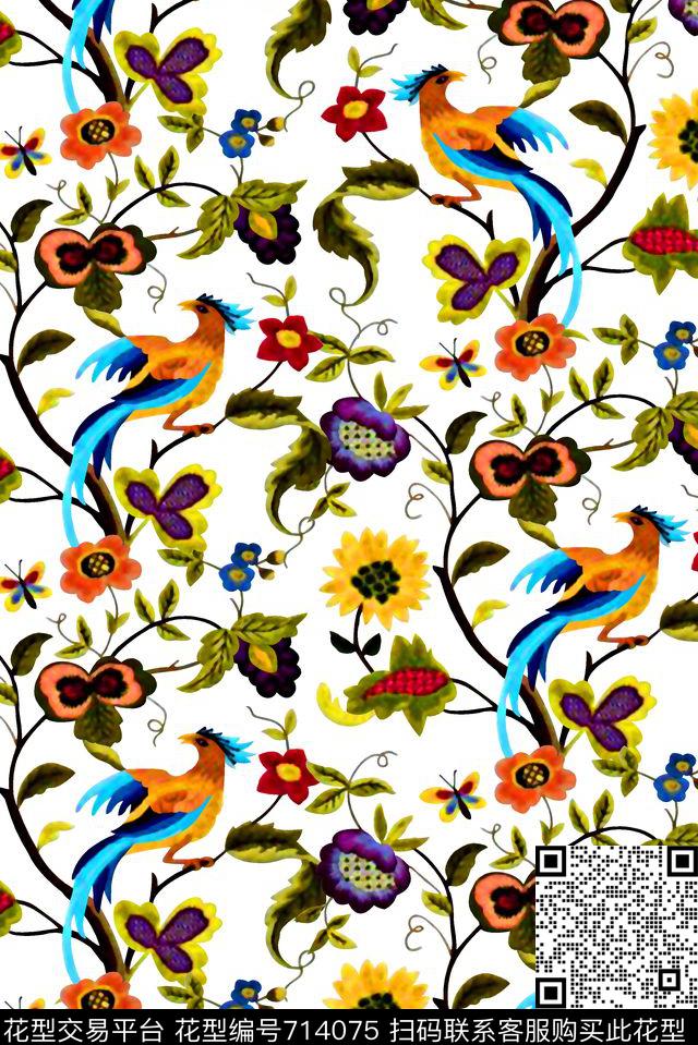 水彩花鸟女装刺绣印花抽象几何清爽印花梦幻艺术平底立体手绘印花满版最新高清数码印花蕾丝民族中国风绣花珠宝肌理时尚潮流大牌复古欧美风数码印花华亿平台下载（图片编号: 714075） - 瓦栏（Walan）