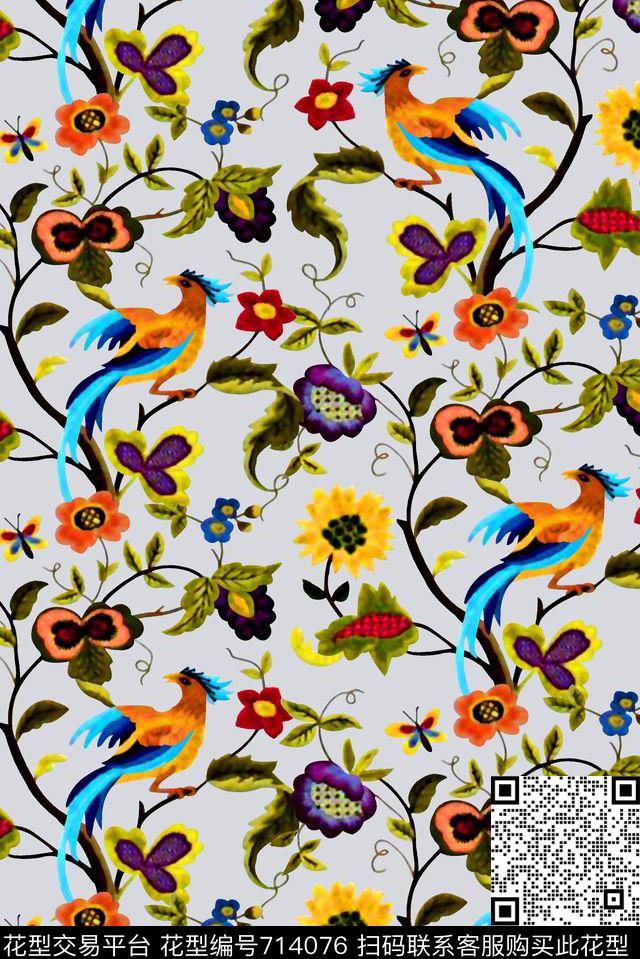 水彩花鸟女装刺绣印花抽象几何清爽印花梦幻艺术平底立体手绘印花满版最新高清数码印花蕾丝民族中国风绣花珠宝肌理时尚潮流大牌复古欧美风数码印花华亿平台下载（图片编号: 714076） - 瓦栏（Walan）