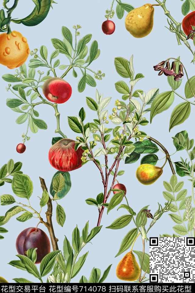 水果趣味枝条数码印花华亿平台下载（图片编号: 714078） - 瓦栏（Walan）
