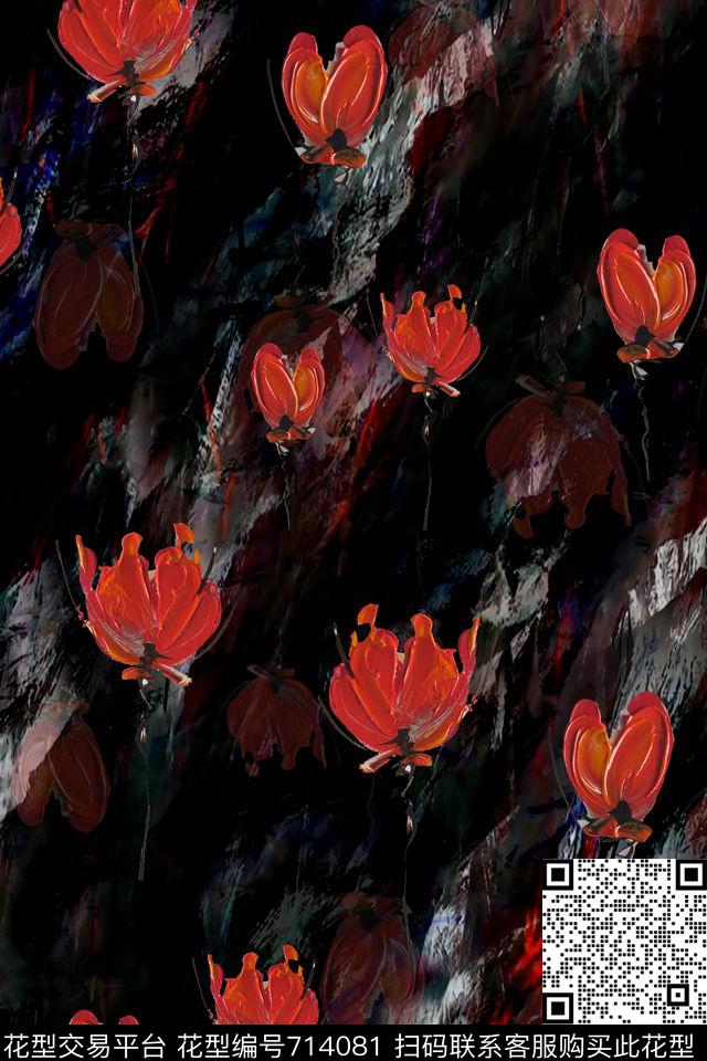 花卉油画肌理数码印花华亿平台下载（图片编号: 714081） - 瓦栏（Walan）