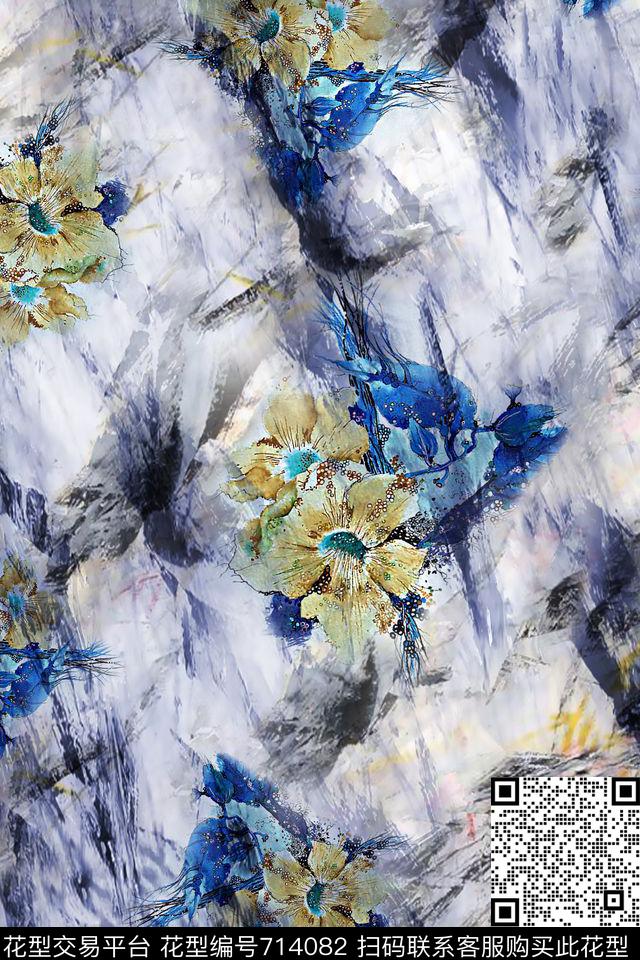 花卉肌理水彩数码印花华亿平台下载（图片编号: 714082） - 瓦栏（Walan）