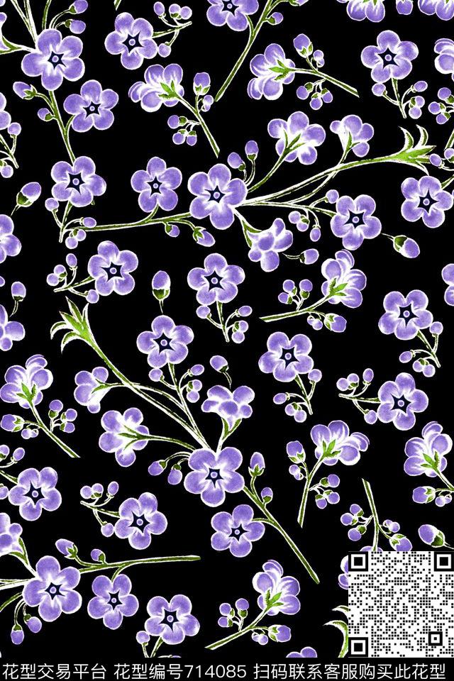原创手绘花卉小碎花小花朵数码印花华亿平台下载（图片编号: 714085） - 瓦栏（Walan）