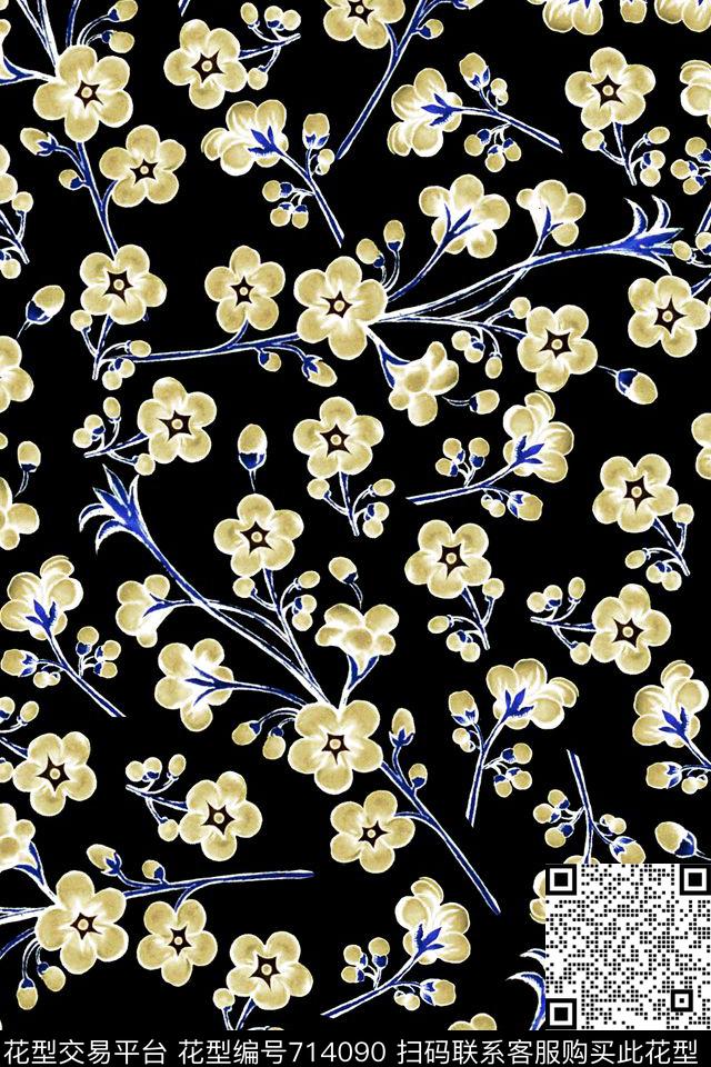 原创手绘花卉小碎花小花朵数码印花华亿平台下载（图片编号: 714090） - 瓦栏（Walan）