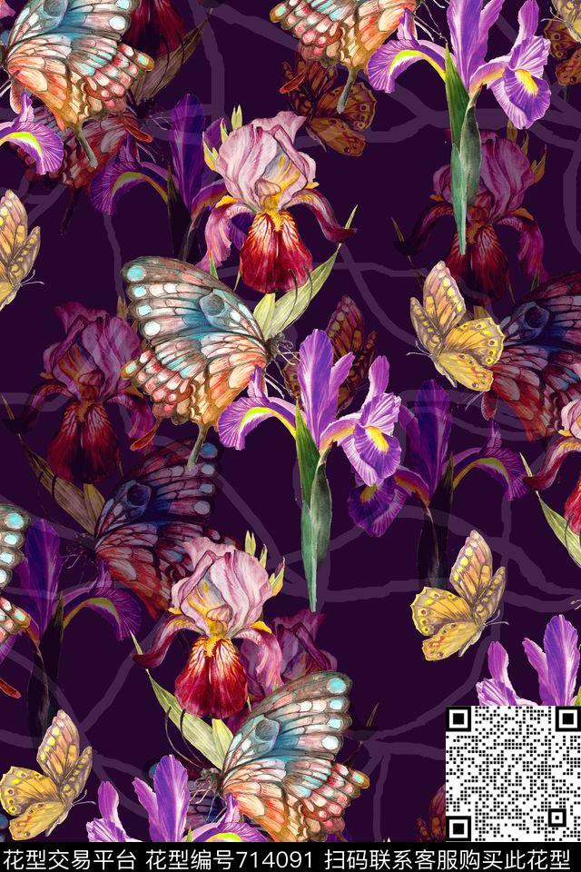 时尚潮流兰花花卉数码印花华亿平台下载（图片编号: 714091） - 瓦栏（Walan）