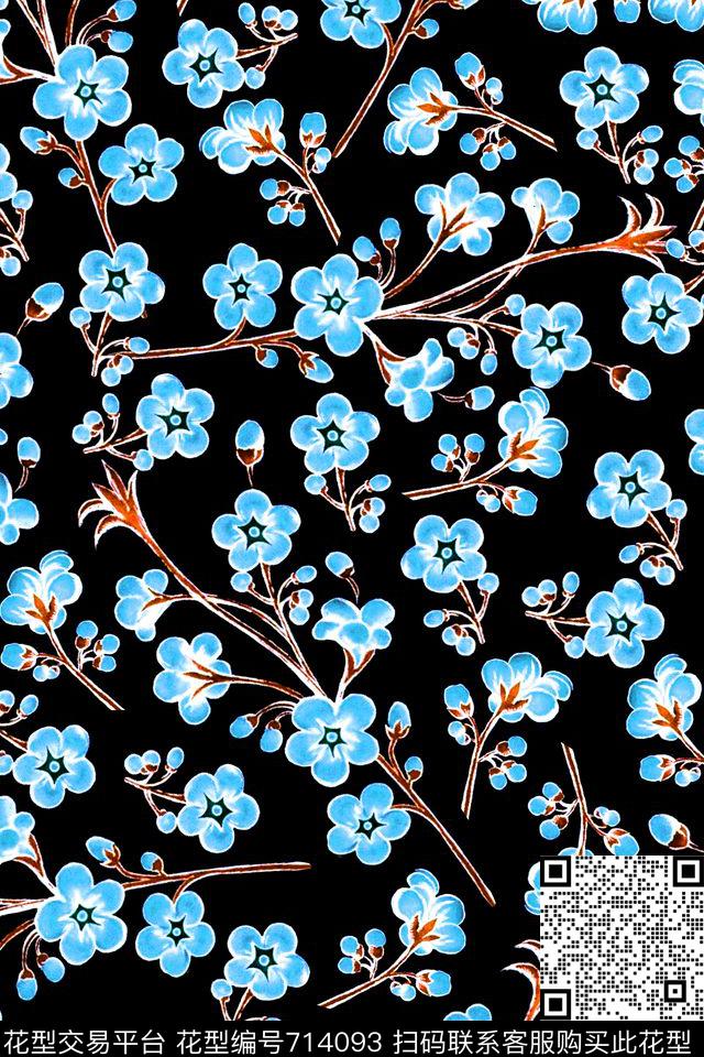 原创手绘花卉小碎花小花朵数码印花华亿平台下载（图片编号: 714093） - 瓦栏（Walan）
