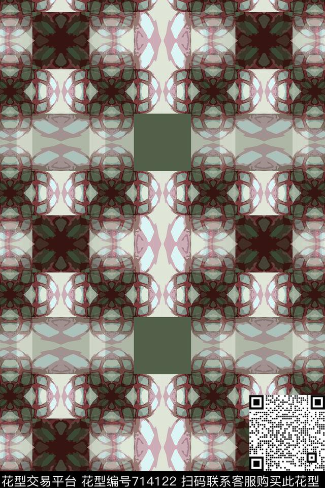 抽象花卉格子混搭创意格子数码印花华亿平台下载（图片编号: 714122） - 瓦栏（Walan）