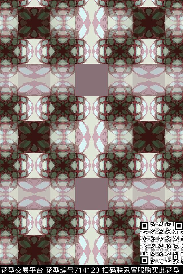 抽象花卉格子混搭创意格子数码印花华亿平台下载（图片编号: 714123） - 瓦栏（Walan）