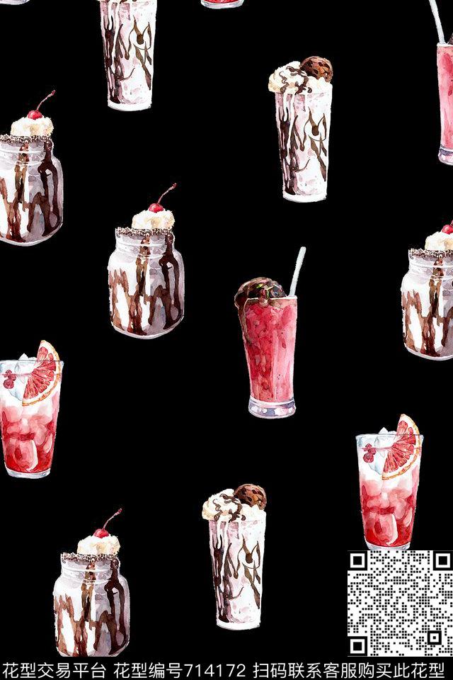 饮料水果茶插画杯子数码印花华亿平台下载（图片编号: 714172） - 瓦栏（Walan）