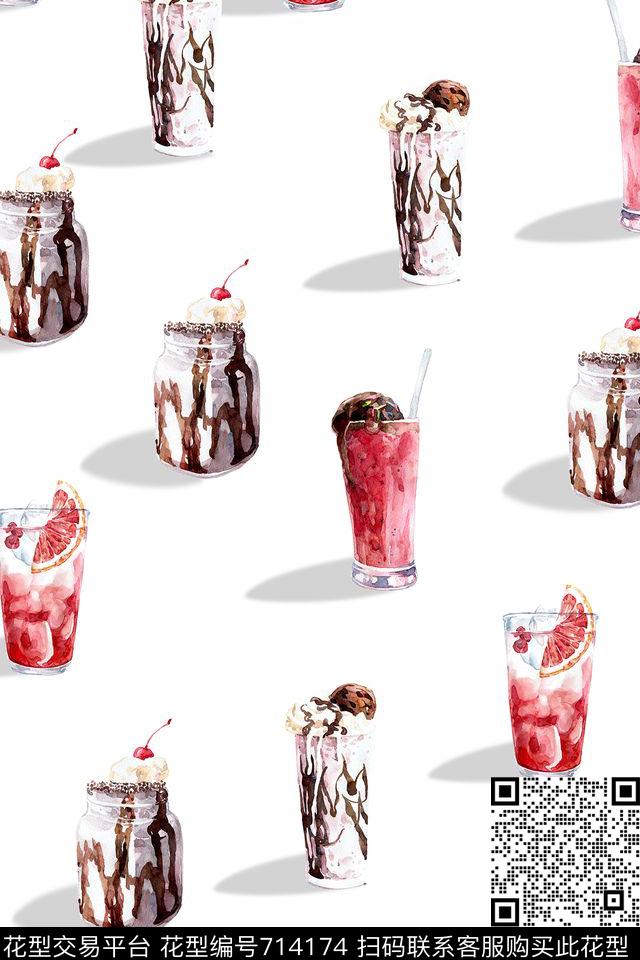 饮料水果茶插画杯子数码印花华亿平台下载（图片编号: 714174） - 瓦栏（Walan）
