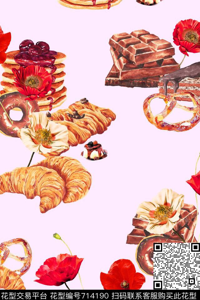 欧式插画手绘面包巧克力数码印花华亿平台下载（图片编号: 714190） - 瓦栏（Walan）