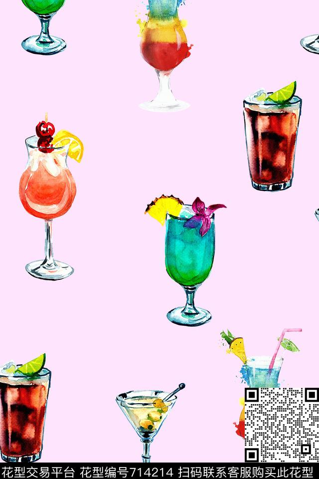彩色杯子饮料水果数码印花华亿平台下载（图片编号: 714214） - 瓦栏（Walan）