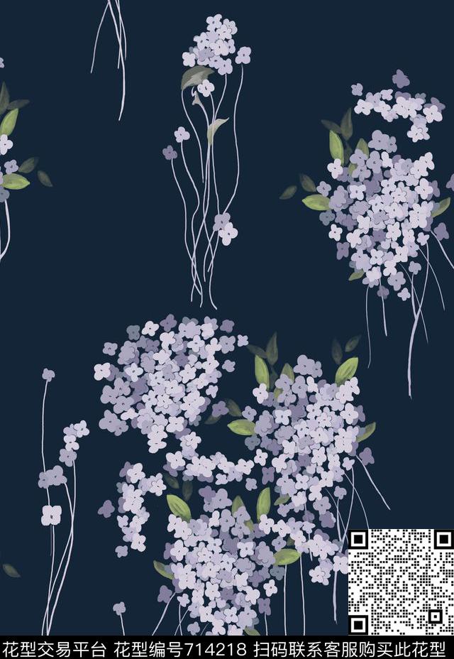 欧美风花卉印花花卉绣球花印花传统印花华亿平台下载（图片编号: 714218） - 瓦栏（Walan）