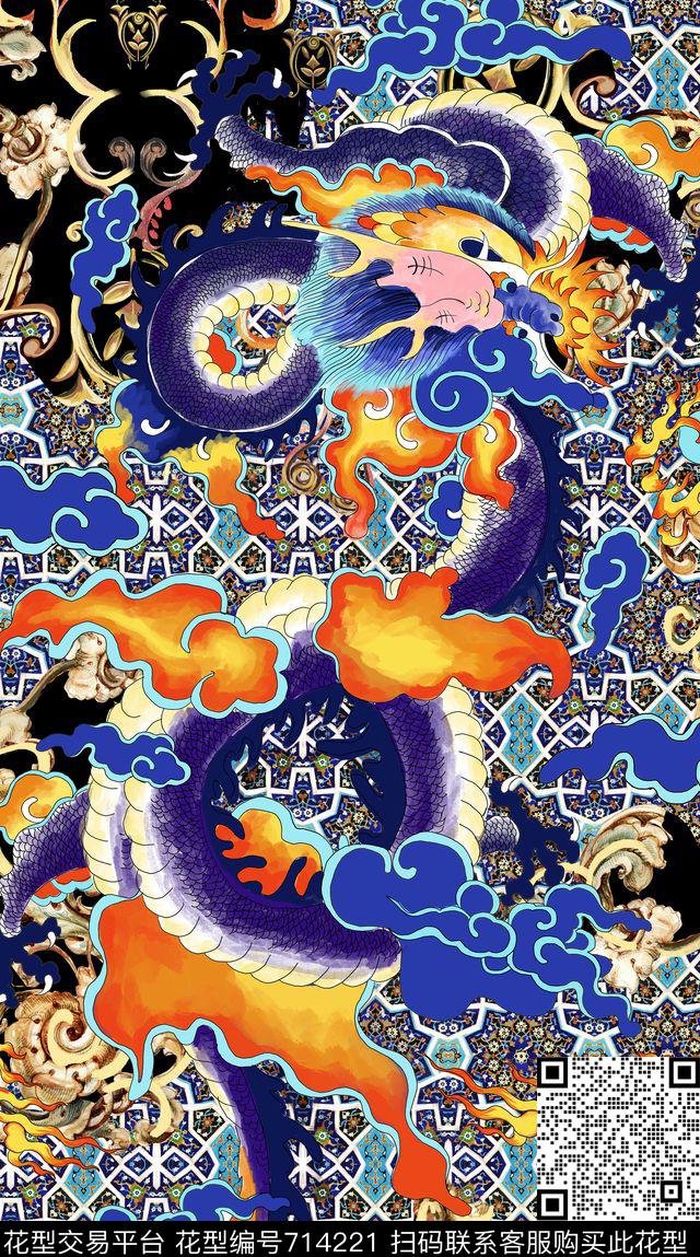中国风龙印花古典文案大气印花数码印花华亿平台下载（图片编号: 714221） - 瓦栏（Walan）