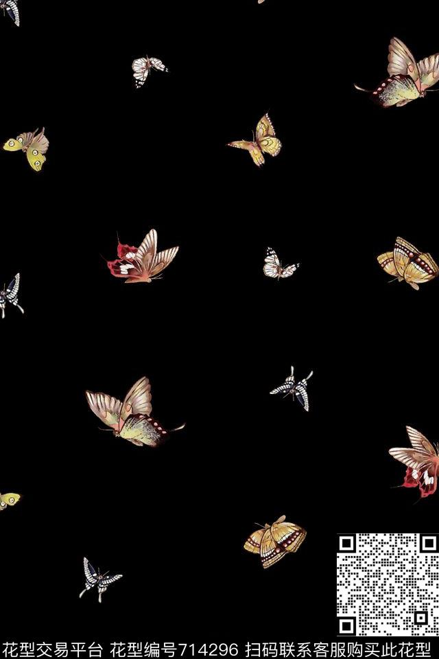 蝴蝶花卉抽象手绘T恤印花卫衣加克印花衬衫裤子印花外套印花羽绒服印花时尚潮流潮牌大牌复古英文字欧美高清数码立体数码印花华亿平台下载（图片编号: 714296） - 瓦栏（Walan）