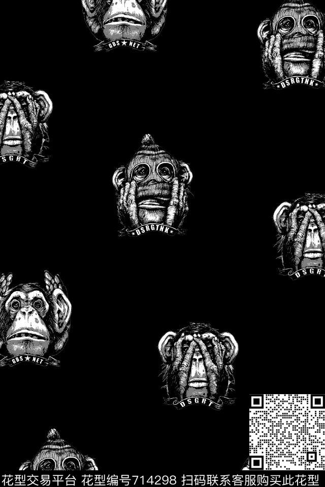 动物猴子花卉女装印花数码印花华亿平台下载（图片编号: 714298） - 瓦栏（Walan）