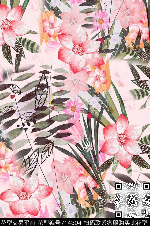 花朵花卉清新数码印花华亿平台下载（图片编号: 714304） - 瓦栏（Walan）