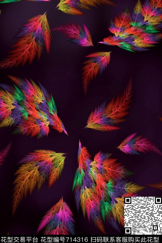 羽毛牡丹分型艺术数码印花华亿平台下载（图片编号: 714316） - 瓦栏（Walan）