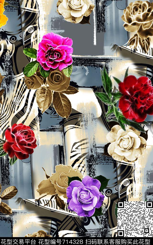 花朵花卉牡丹数码印花华亿平台下载（图片编号: 714328） - 瓦栏（Walan）
