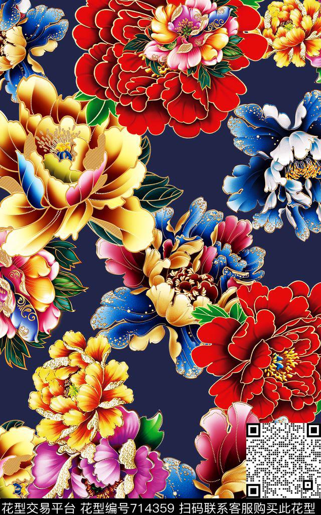 花卉花朵牡丹数码印花华亿平台下载（图片编号: 714359） - 瓦栏（Walan）