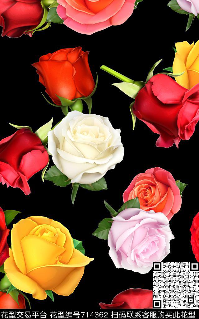 花卉花朵玫瑰数码印花华亿平台下载（图片编号: 714362） - 瓦栏（Walan）