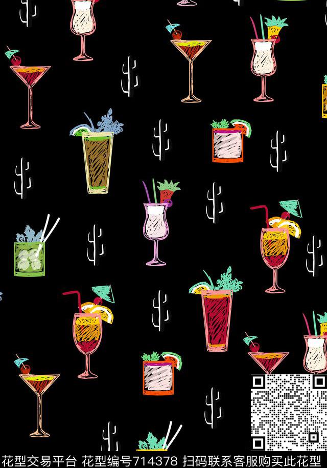 卡通鸡尾酒杯仙人掌数码印花华亿平台下载（图片编号: 714378） - 瓦栏（Walan）