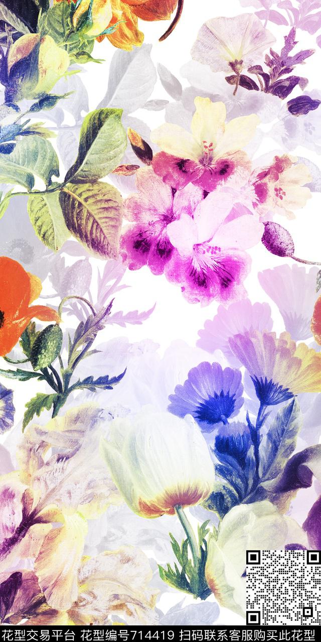 乱花大花花朵数码印花华亿平台下载（图片编号: 714419） - 瓦栏（Walan）