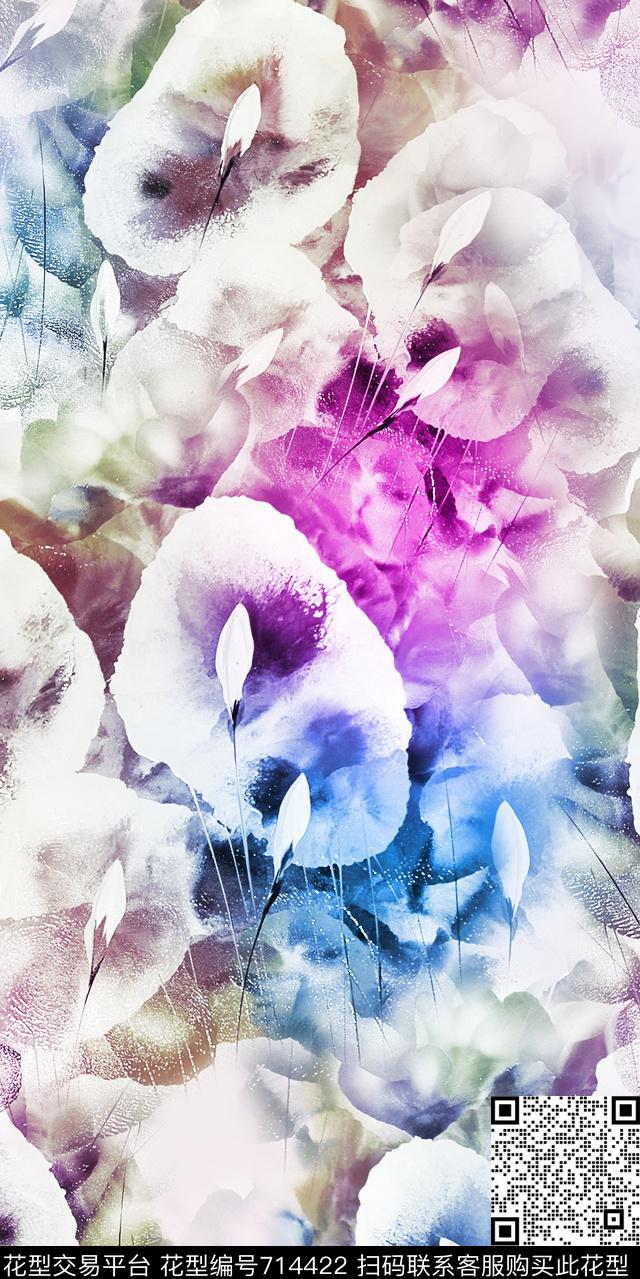 乱花大花花朵数码印花华亿平台下载（图片编号: 714422） - 瓦栏（Walan）