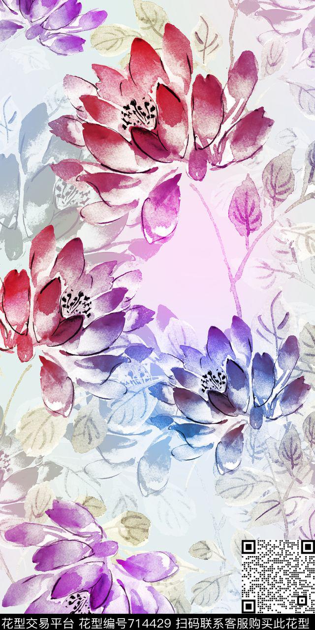 大花花朵花卉数码印花华亿平台下载（图片编号: 714429） - 瓦栏（Walan）