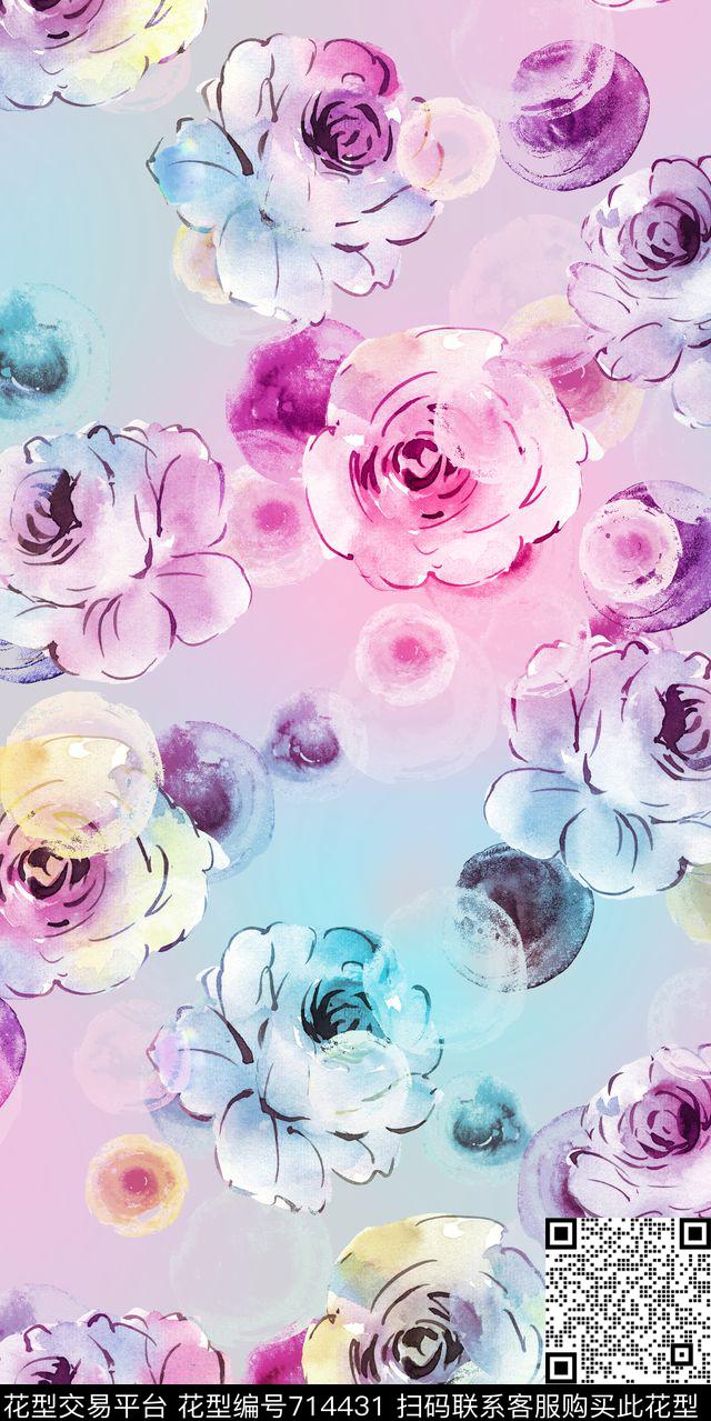 玫瑰花朵花卉数码印花华亿平台下载（图片编号: 714431） - 瓦栏（Walan）