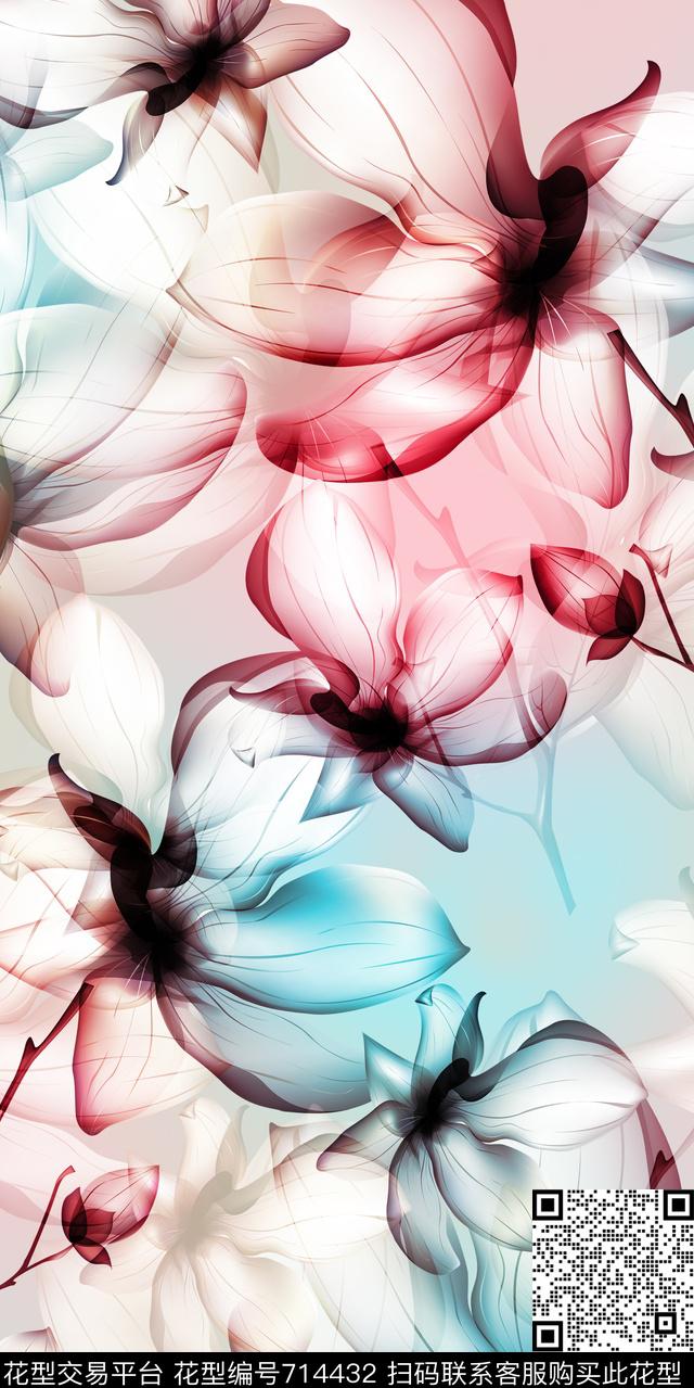 大花花朵乱花数码印花华亿平台下载（图片编号: 714432） - 瓦栏（Walan）