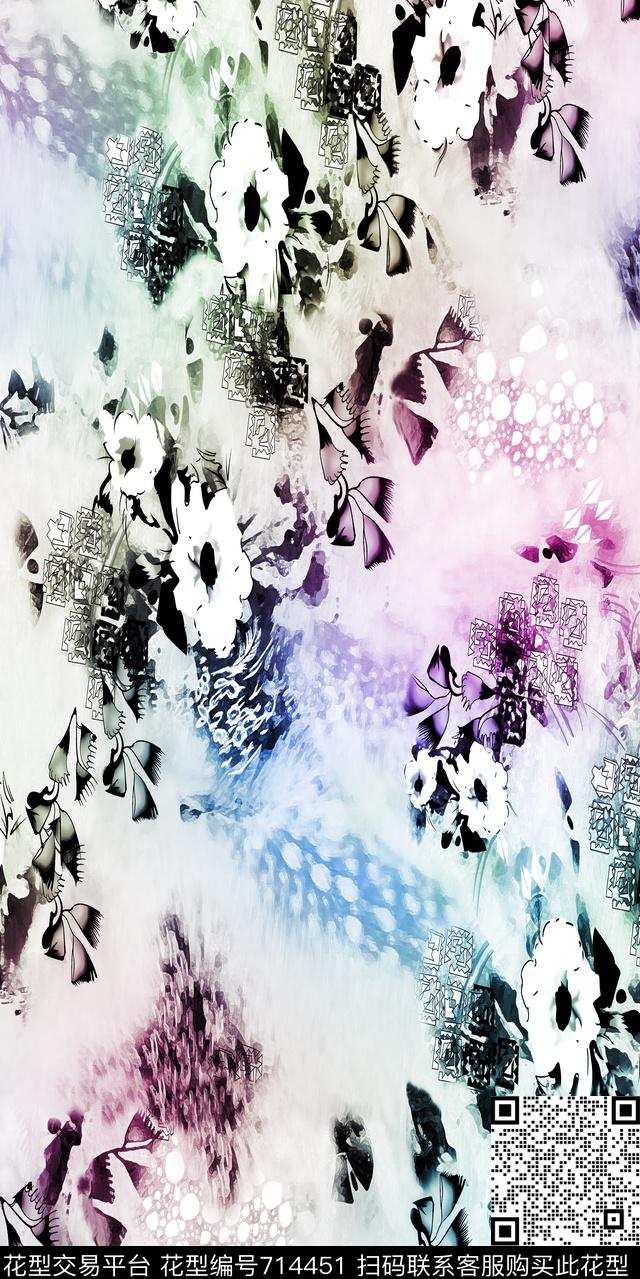 豹纹花卉浅色数码印花华亿平台下载（图片编号: 714451） - 瓦栏（Walan）