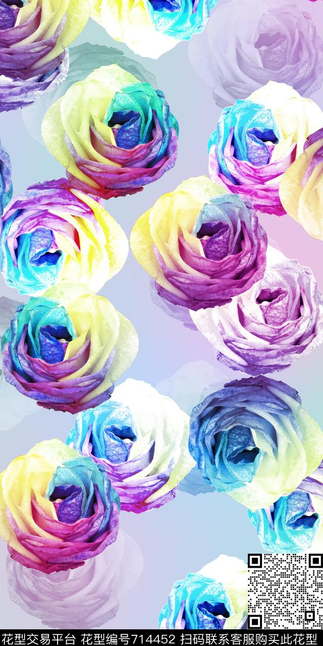 花朵花卉七彩花数码印花华亿平台下载（图片编号: 714452） - 瓦栏（Walan）