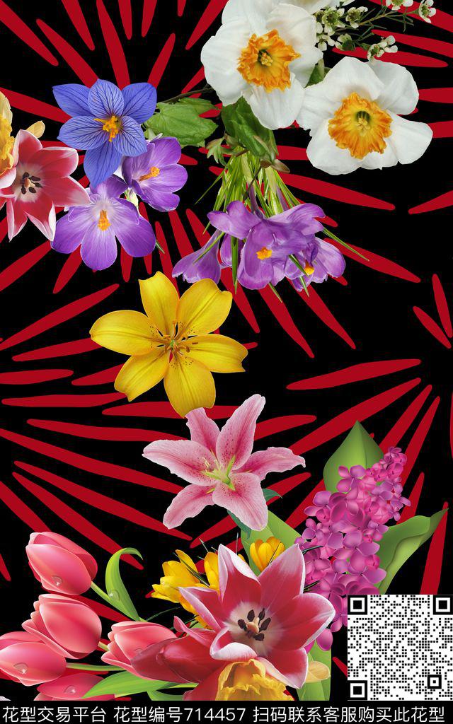 花朵花卉郁金香数码印花华亿平台下载（图片编号: 714457） - 瓦栏（Walan）