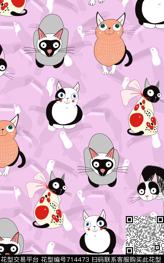 动物卡通猫数码印花华亿平台下载（图片编号: 714473） - 瓦栏（Walan）