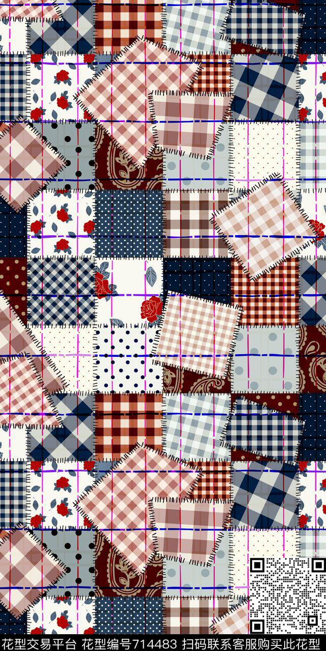 格子线条色块传统印花华亿平台下载（图片编号: 714483） - 瓦栏（Walan）