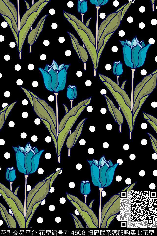 手绘花卉风格化传统印花华亿平台下载（图片编号: 714506） - 瓦栏（Walan）