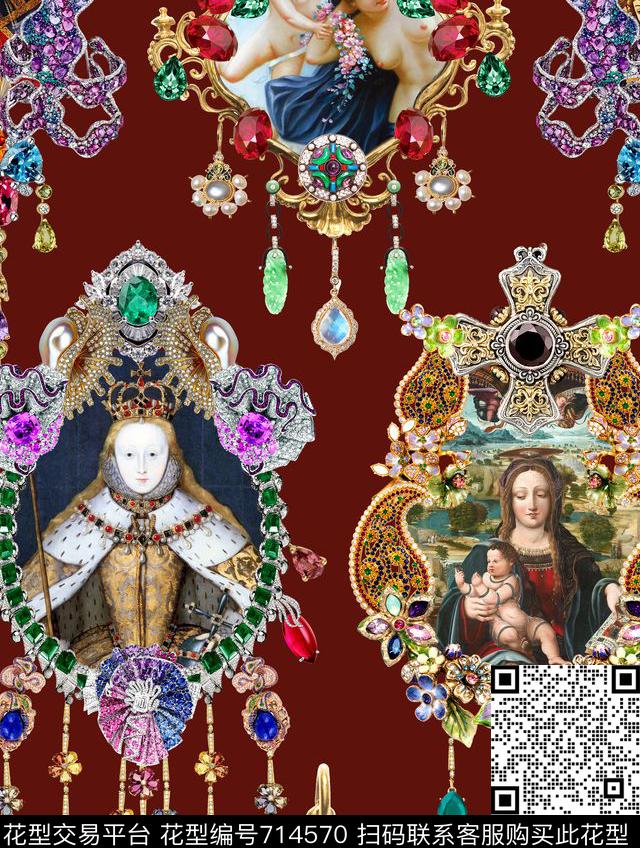 珠宝宝石油画人物数码印花华亿平台下载（图片编号: 714570） - 瓦栏（Walan）
