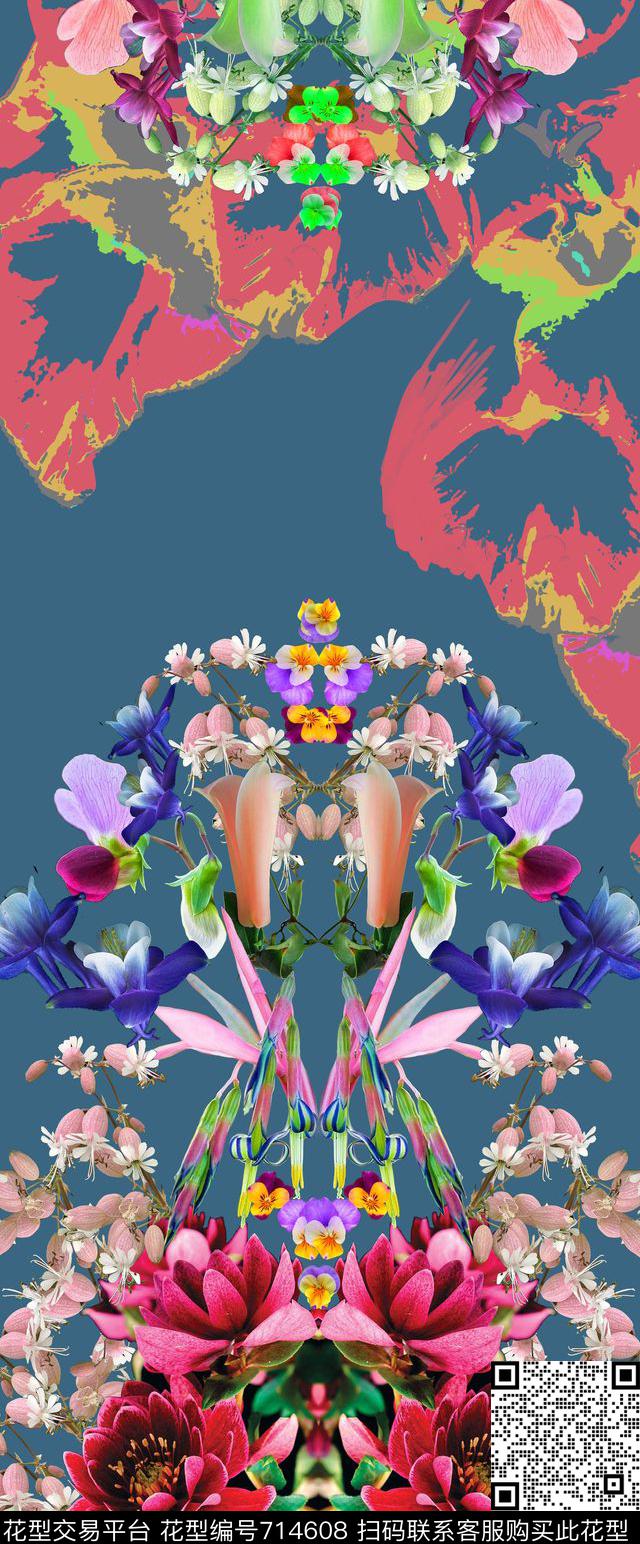 欧美风花卉印花花卉镜像大幅花卉数码印花华亿平台下载（图片编号: 714608） - 瓦栏（Walan）