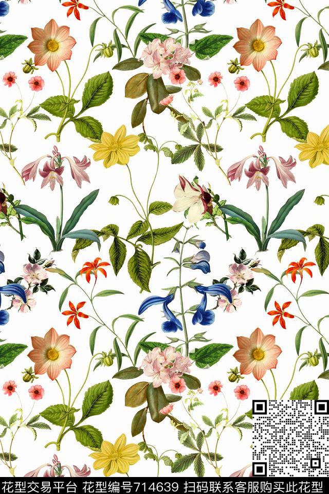 大花小碎花花卉数码印花华亿平台下载（图片编号: 714639） - 瓦栏（Walan）