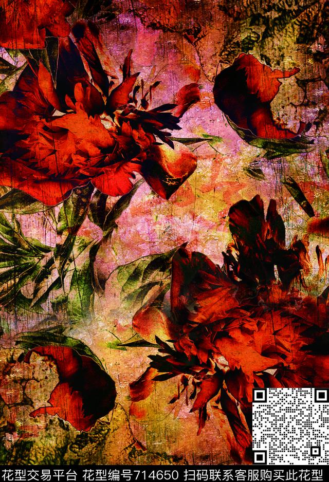 乱花香云纱大花数码印花华亿平台下载（图片编号: 714650） - 瓦栏（Walan）