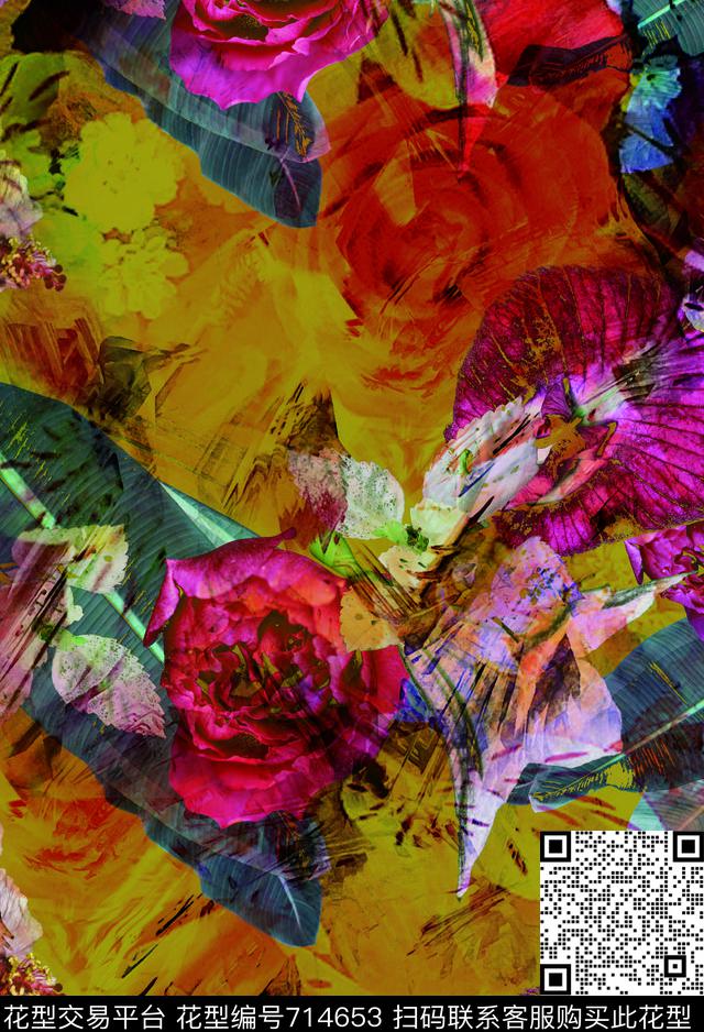 乱花大花香云纱数码印花华亿平台下载（图片编号: 714653） - 瓦栏（Walan）