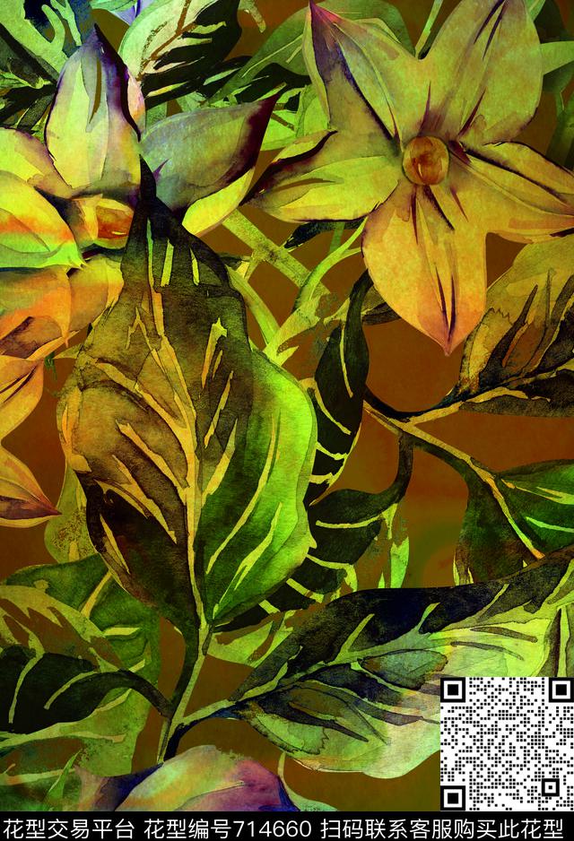 百合大花香云纱数码印花华亿平台下载（图片编号: 714660） - 瓦栏（Walan）