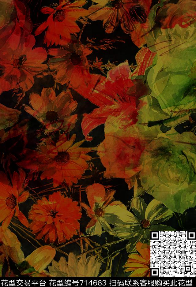 乱花香云纱大花数码印花华亿平台下载（图片编号: 714663） - 瓦栏（Walan）