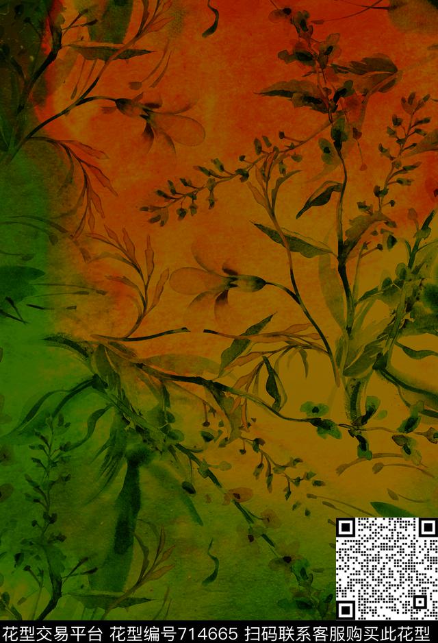 香云纱薰衣草花卉数码印花华亿平台下载（图片编号: 714665） - 瓦栏（Walan）