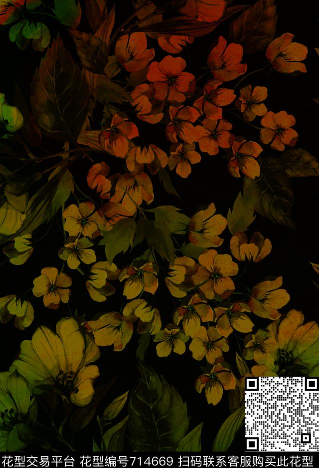 花朵花卉香云纱传统印花华亿平台下载（图片编号: 714669） - 瓦栏（Walan）