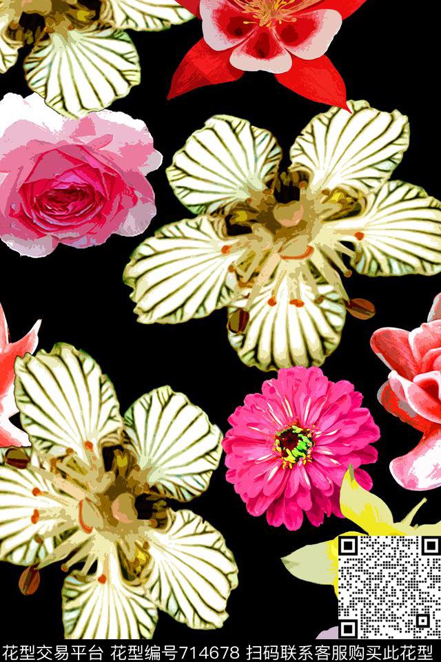 原创手绘花卉超大花卉水彩花卉数码印花华亿平台下载（图片编号: 714678） - 瓦栏（Walan）