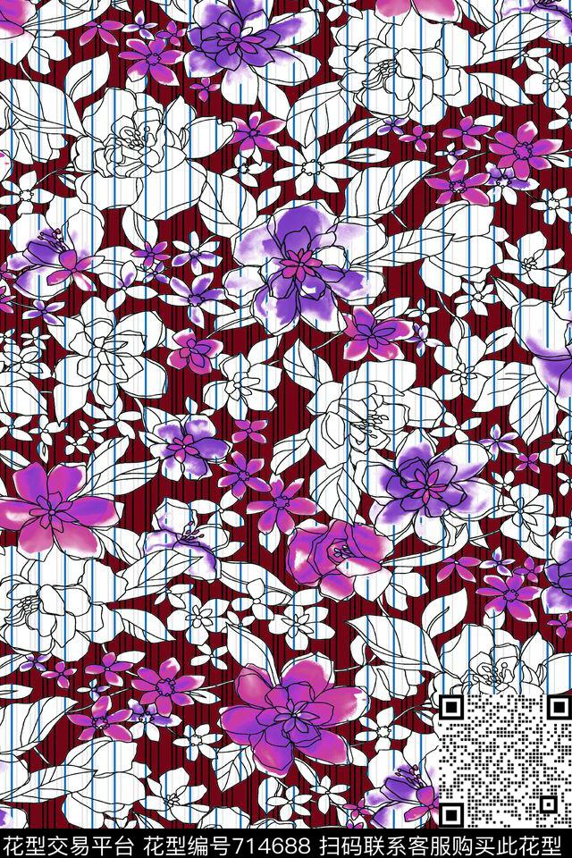 肌理纹理大花花朵传统印花华亿平台下载（图片编号: 714688） - 瓦栏（Walan）