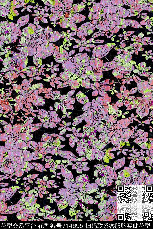 花朵花卉抽象油画效果花卉花朵数码印花华亿平台下载（图片编号: 714695） - 瓦栏（Walan）